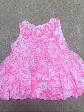 Lilly Pulitzer Pink & White Infant Bubble Dress in Pink Tropics Pattern